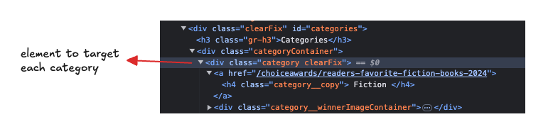 Finding the parent category element